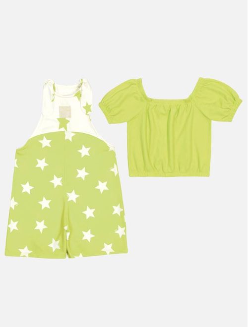 Conjunto Infantil Menina Blusa E Salopete Estrelas Verde Catavento