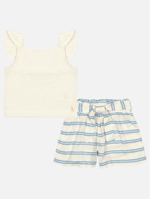 Conjunto Infantil Menina Oasis Blusa E Short Listrado Natural E Azul Catavento