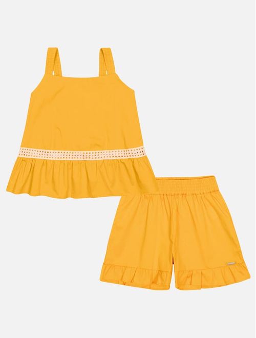 Conjunto Infantil Menina Bata E Short Monocromático Laranja Catavento