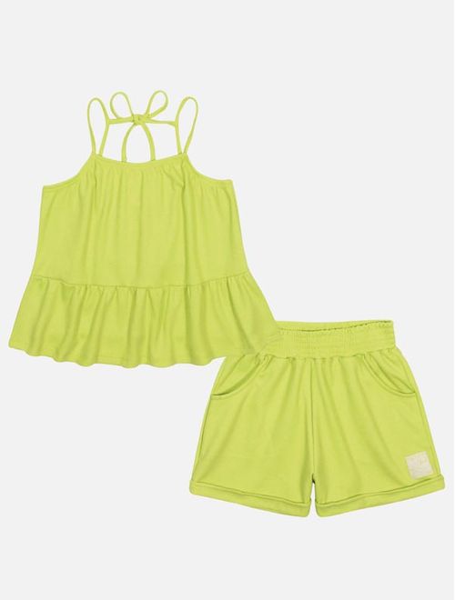 Conjunto Infantil Menina Bata E Short Monocromático Verde Catavento