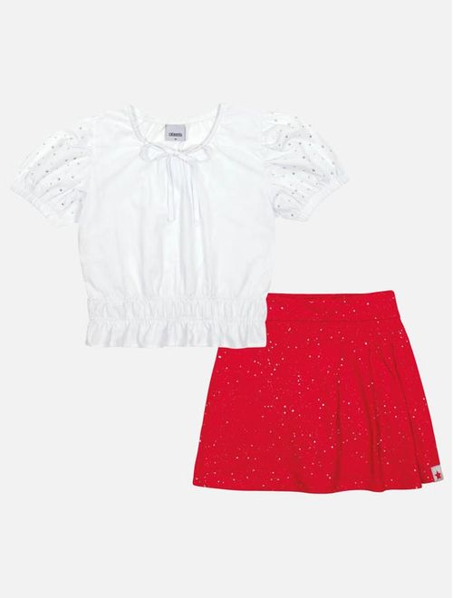 Conjunto Infantil Menina Blusa E Short Glitter Vermelho Catavento