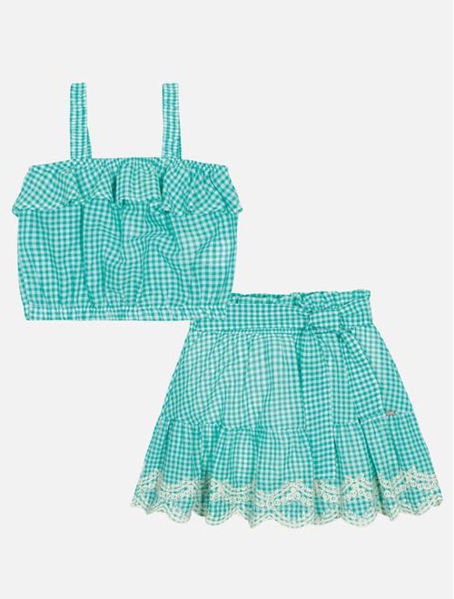 Conjunto Infantil Menina Blusa E Saia-Short Xadrez Verde Catavento