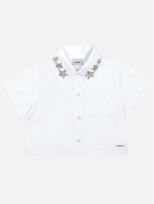 Camisa Infantil Menina Aplique Estrela Branco Catavento