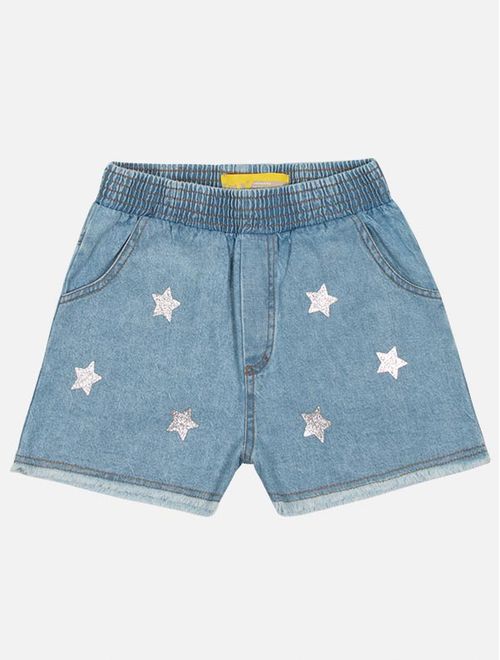 Short Infantil Menina Aplique Estrelas Jeans Médio Catavento