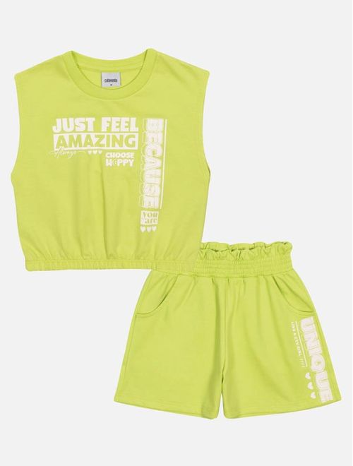 Conjunto Infantil Menina Blusa Just Feel E Short Verde Catavento