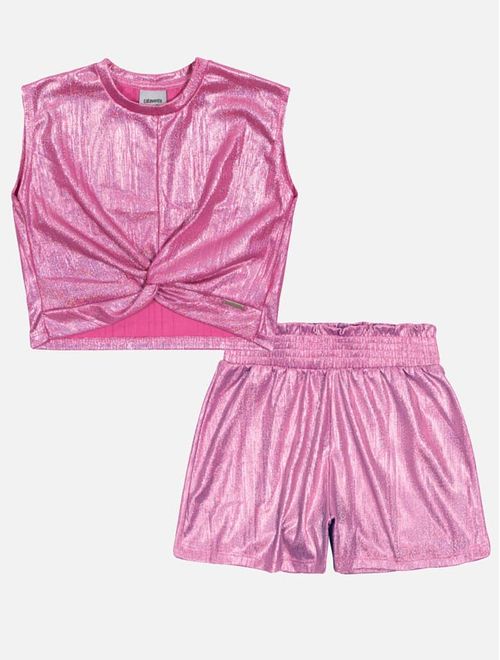 Conjunto Infantil Menina Blusa E Short Brilho Rosa Catavento