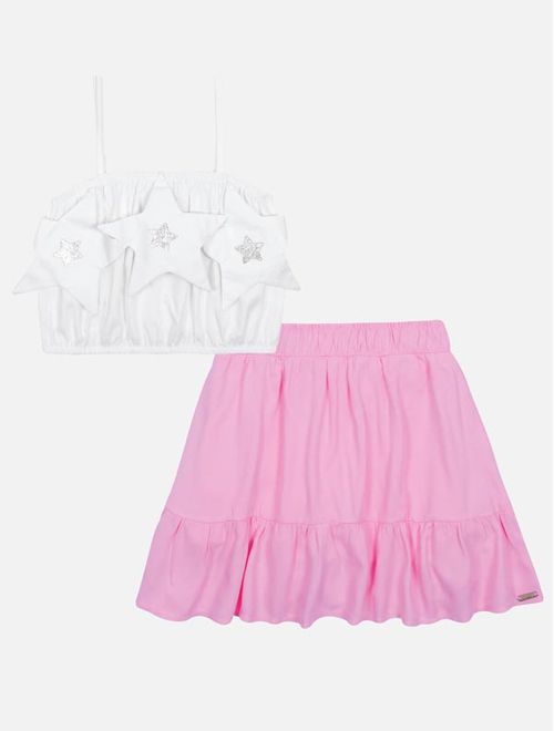 Conjunto Infantil Menina Blusa Estrelas E Short-Saia Rosa Catavento