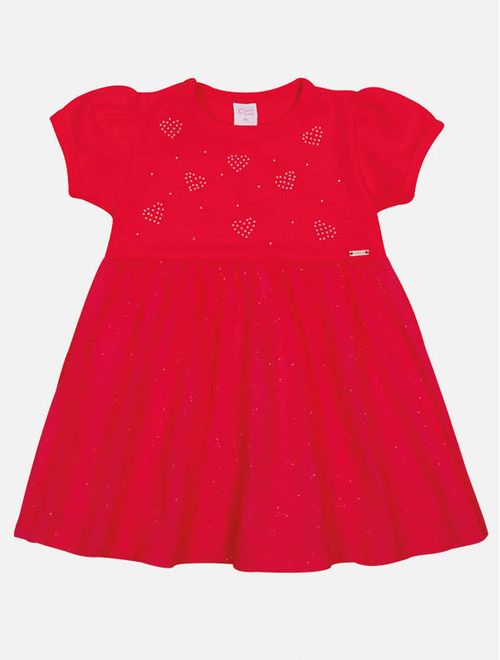 Vestido Bebê Menina Corações Strass Vermelho Mundo Cinti