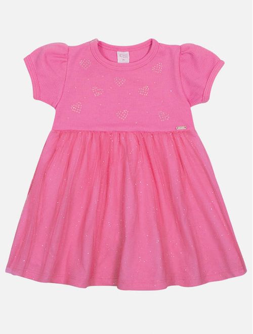 Vestido Bebê Menina Corações Strass Rosa Mundo Cinti