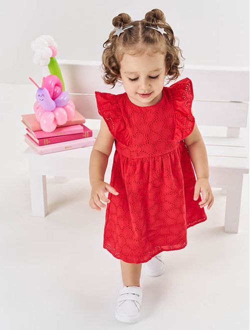 Vestido Bebê Menina Laise Coração Vermelho Mundo Cinti