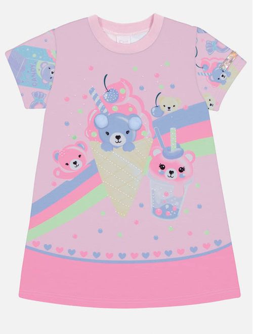 Vestido Bebê Menina Sorvete Ursinhos Rosa Mundo Cinti