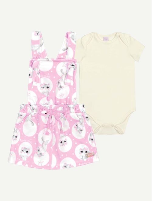 Conjunto Bebê Menina Body E Salopete Gatinha Lilás Mundo Cinti