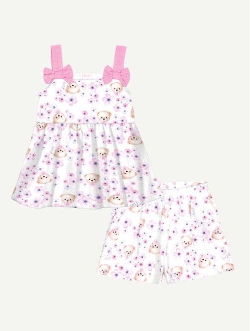 Conjunto Bebê Menina Bata E Short Ursinhos Rosa Mundo Cinti