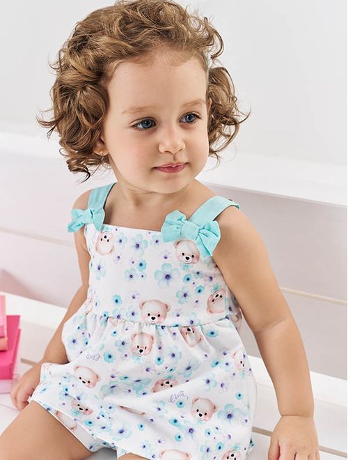 Conjunto Bebê Menina Bata E Short Ursinhos Azul Mundo Cinti