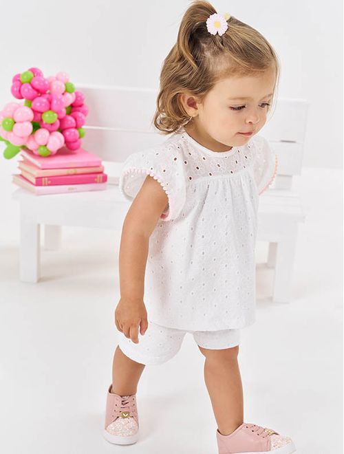 Conjunto Bebê Menina Bata E Short Laise Off White Mundo Cinti