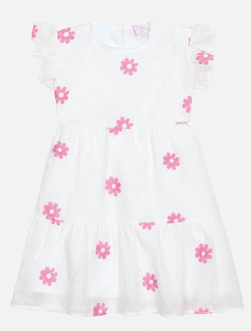 Vestido Bebê Menina Com Bordado De Flores Branco Mundo Cinti