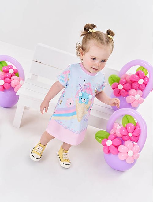 Vestido Bebê Menina Sorvete Ursinhos Rosa Mundo Cinti