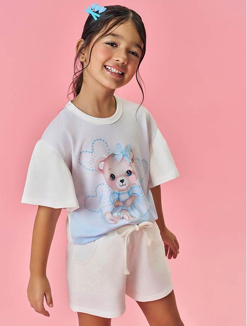 Blusa Infantil Menina Ursinha Azul Mundo Cinti