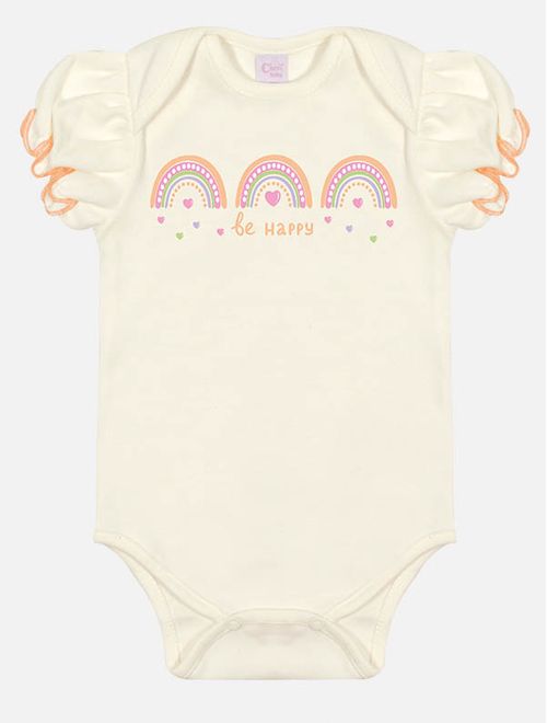 Conjunto Bebê Menina Body E Short Arco-Íris Natural E Laranja Neon Mundo Cinti