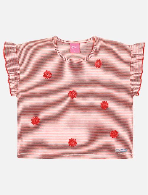 Blusa Infantil Menina Com Aplique De Flores Vermelho Mundo Cinti