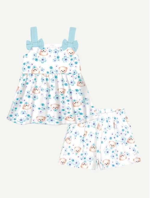 Conjunto Bebê Menina Bata E Short Ursinhos Azul Mundo Cinti