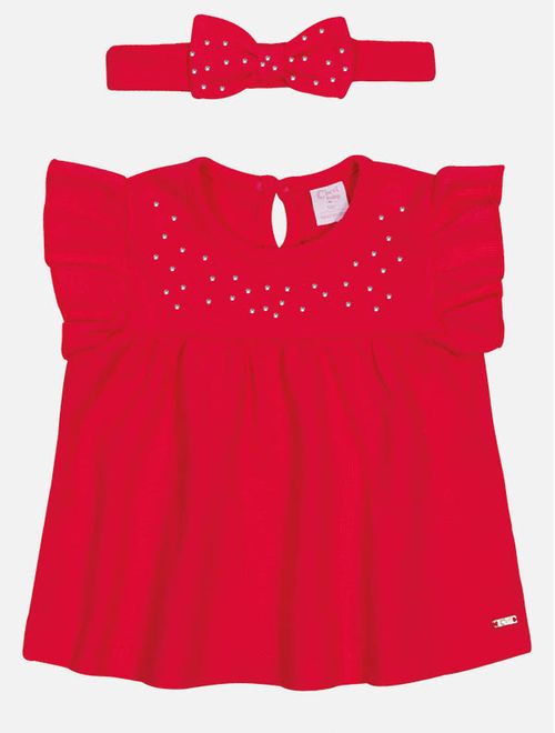 Conjunto Bebê Menina Bata, Short E Faixa De Cabelo Vermelho Mundo Cinti