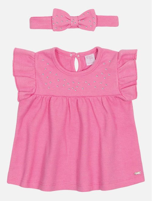 Conjunto Bebê Menina Bata, Short E Faixa De Cabelo Rosa Mundo Cinti