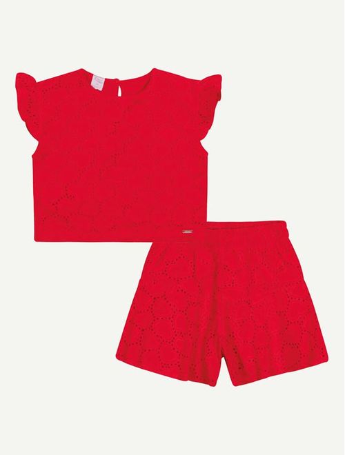 Conjunto Bebê Menina Blusa E Short Laise Coração Vermelho Mundo Cinti