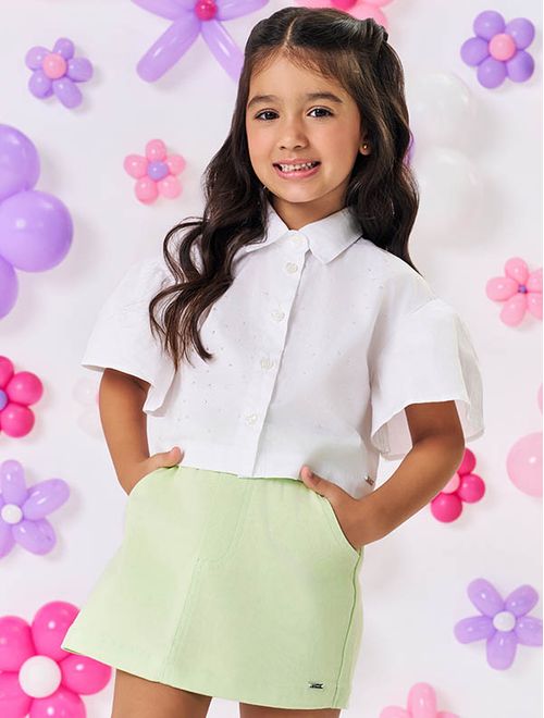 Camisa Infantil Menina Com Strass Branco Mundo Cinti