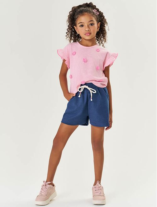 Short Infantil Menina Denim Azul Jeans Médio Mundo Cinti