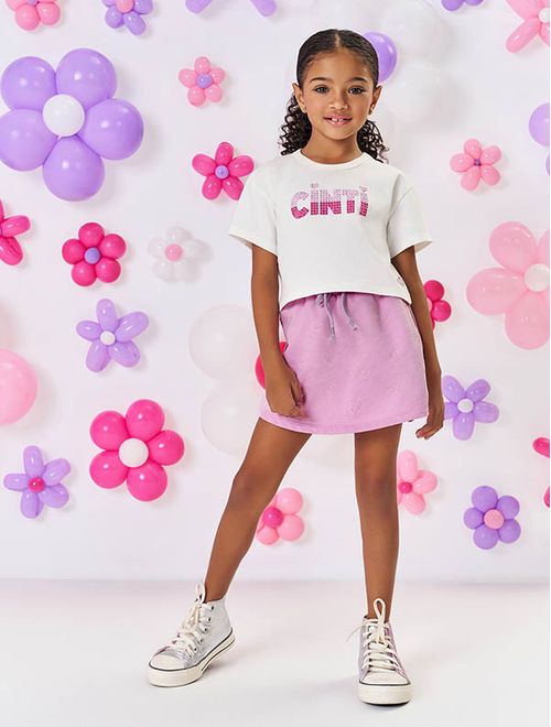 Short-Saia Infantil Menina Com Strass Lilás Mundo Cinti