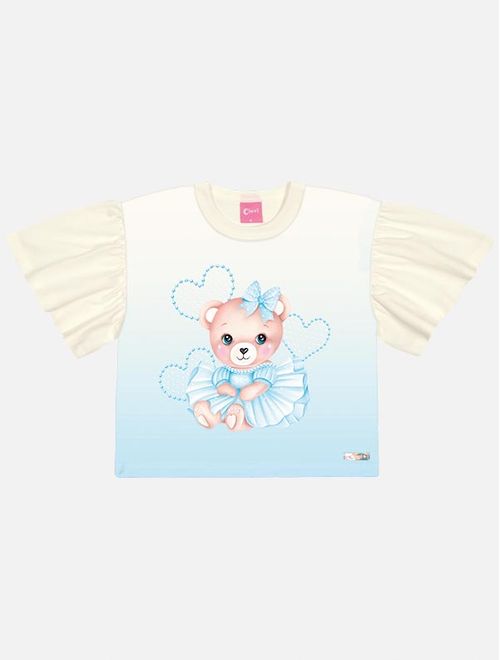 Blusa Infantil Menina Ursinha Azul Mundo Cinti