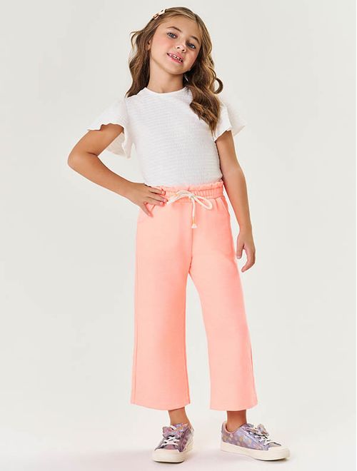 Calça Wide Leg Infantil Menina Laranja Neon Mundo Cinti