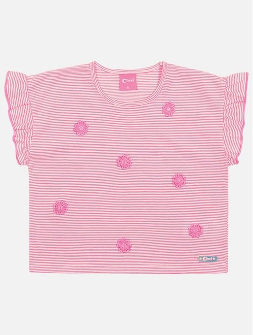 Blusa Infantil Menina Com Aplique De Flores Rosa Mundo Cinti