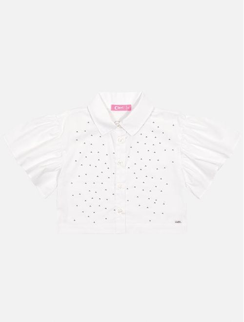 Camisa Infantil Menina Com Strass Branco Mundo Cinti