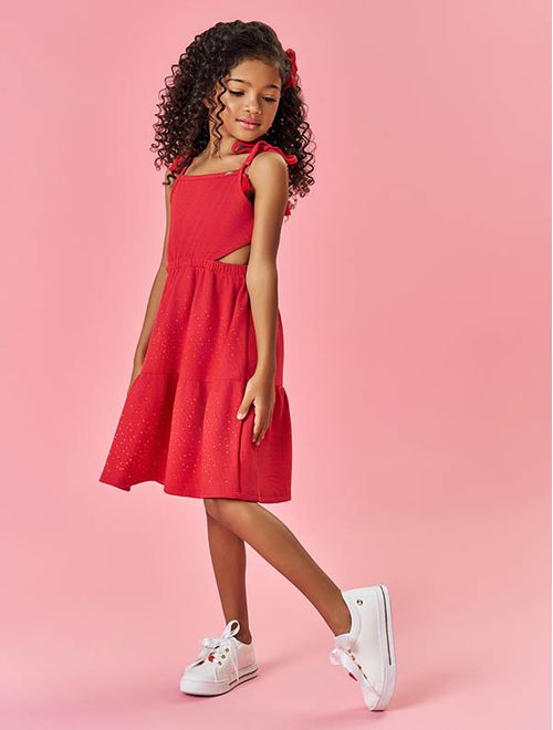 Vestido Infantil Menina Com Strass Vermelho Mundo Cinti