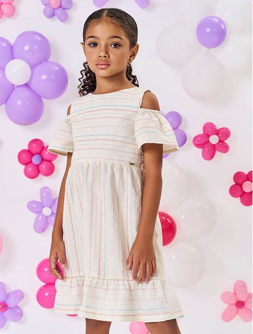 Vestido Infantil Menina Listrado Natural Mundo Cinti