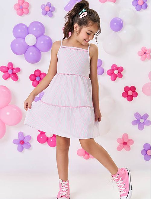 Vestido Infantil Menina Listrado Rosa Mundo Cinti