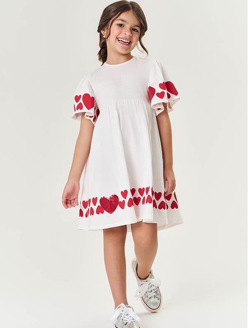 Vestido Infantil Menina Corações Vermelho Mundo Cinti