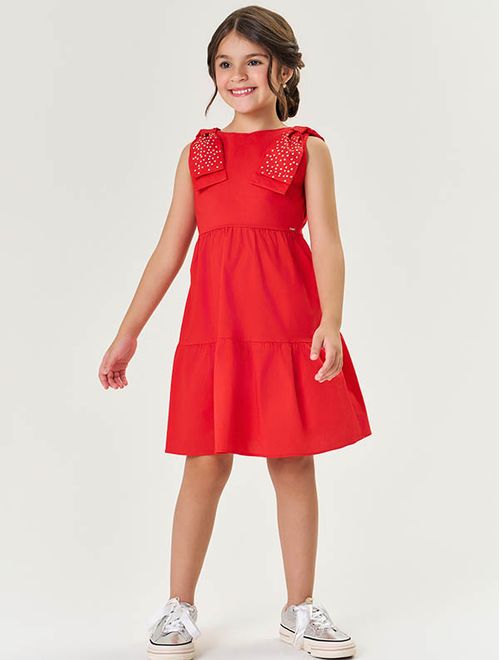 Vestido Infantil Menina Laço Com Strass Vermelho Mundo Cinti