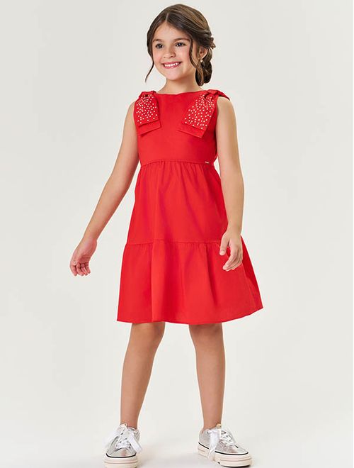 Vestido Infantil Menina Laço Com Strass Vermelho Mundo Cinti