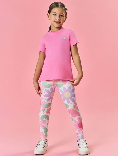 Legging Infantil Menina Total Print Arco-Íris Laranja Neon Mundo Cinti