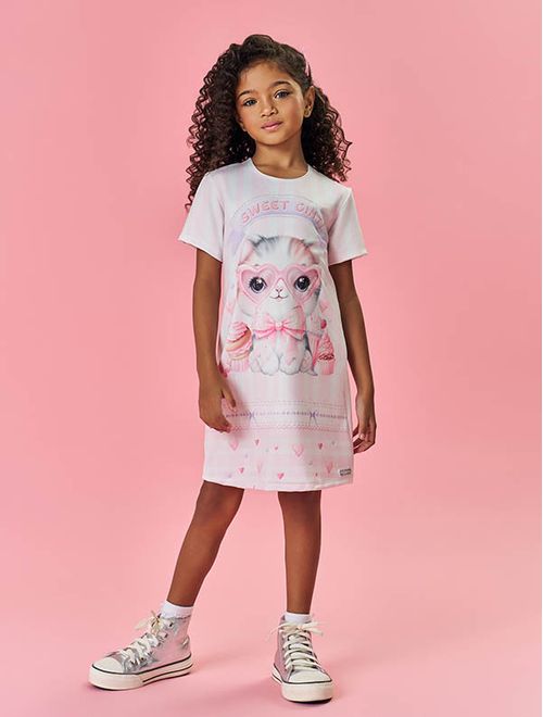 Vestido Infantil Menina Gatinha Sweet Rosa Mundo Cinti