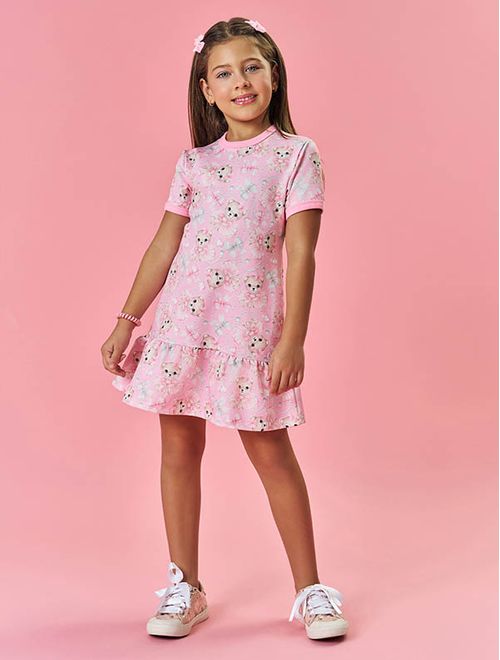 Vestido Infantil Menina Ursinhos Rosa Mundo Cinti