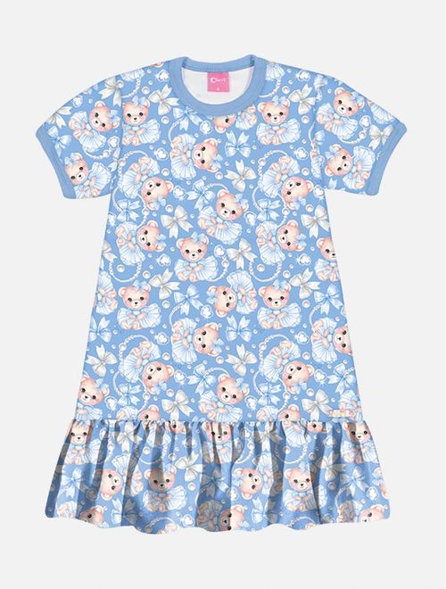 Vestido Infantil Menina Ursinhos Azul Mundo Cinti