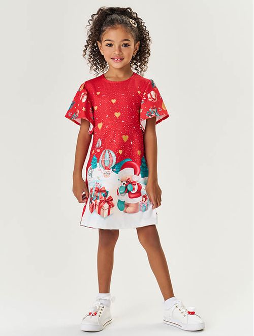 Vestido Infantil Menina Natal Vermelho Mundo Cinti