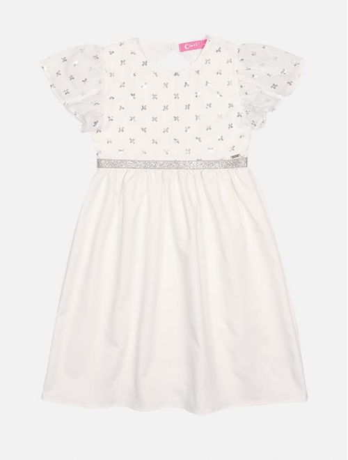 Vestido Infantil Menina Bordado Paetê Off White Mundo Cinti