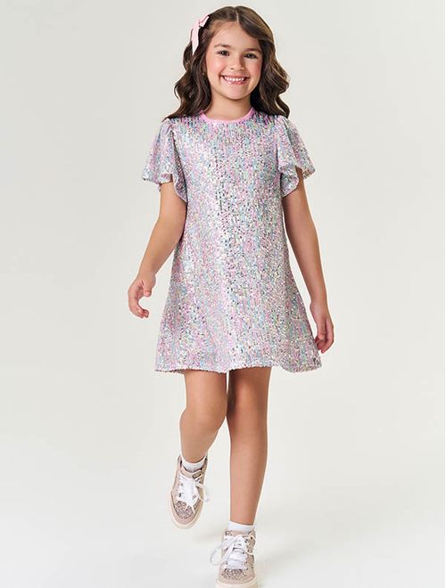 Vestido Infantil Menina Em Paetê Natural Mundo Cinti