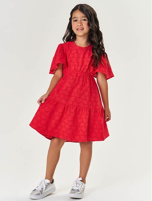 Vestido Infantil Menina Laise Coração Vermelho Mundo Cinti