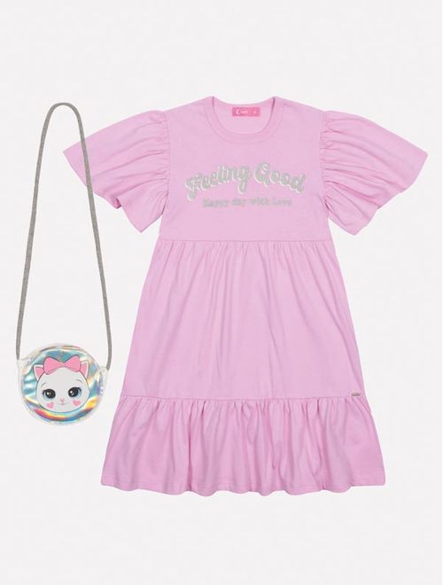 Vestido Infantil Menina Feeling Good Com Bolsa Gatinha Lilás Mundo Cinti